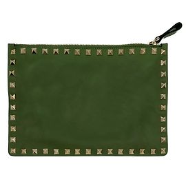 Valentino Garavani Pochete de couro de bezerro Rockstud verde Verde