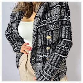 Balmain-Double-breasted Checked Tweed & Viscose Blazer 38 Black & White-Other