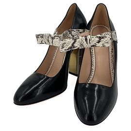 Gucci Mary Jane Leather & Exotic Strap Pump 39 Black & White Other