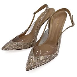Gianvito Rossi Slingback Strap Crystal Leather Pump 40 Pink Pink
