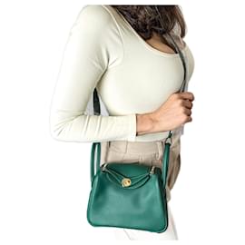 Hermès-Lindy Mini Swift Cuir Bandoulière Verte-Vert