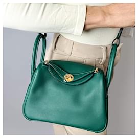 Hermès-Lindy Mini Swift Cuir Bandoulière Verte-Vert