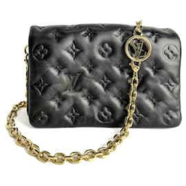Louis Vuitton-Coussin Pochette Monograma Em relevo Couro 3 Maneiras Mensageiro Transversal Preto-Preto