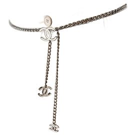Chanel CC Metal Thin Belt 95 White White