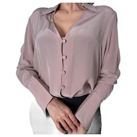 Fendi-Chemise à manches longues en soie 40 beige-Beige