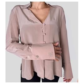 Fendi-Chemise à manches longues en soie 40 beige-Beige