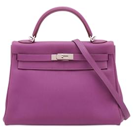 Hermès-Kelly 32 Sac à main en cuir Togo à 2 poignées Anémone-Violet