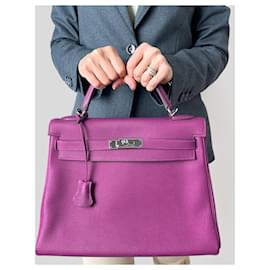 Hermès-Kelly 32 Sac à main en cuir Togo à 2 poignées Anémone-Violet