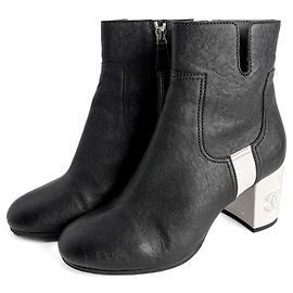 Chanel CC Goatskin Calfskin Platform Ankle Boots 39 Black & White Other