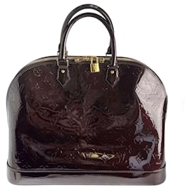 Louis Vuitton-Alma GM Patent Leather Top-handle Handbag Burgundy-Dark red