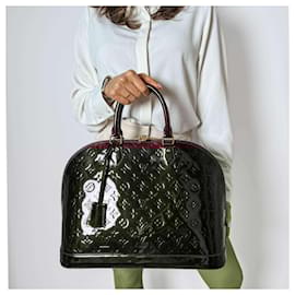 Louis Vuitton-Alma GM Patent Leather Top-handle Handbag Burgundy-Dark red