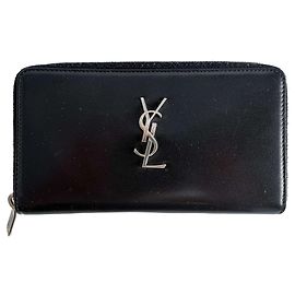 Saint Laurent Cartera larga de cuero con cremallera alrededor de París negra Negro