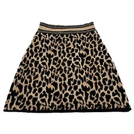 Dior Jupe en coton brodée mini 40 léopard bicolore Multicolore