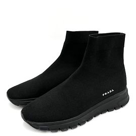 Prada Sock-Style Fabric Platform Boots 38 Black Black