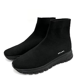 Prada-Sock-Style Fabric Platform Boots 38 Black-Black