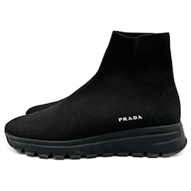 Prada-Sock-Style Fabric Platform Boots 38 Black-Black