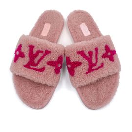 Louis Vuitton Shearling Slippers Fabric Flat Mule 39 Pink Pink