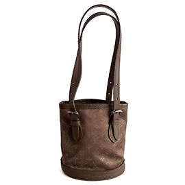 Louis Vuitton Bolsa bucket mini em cetim e couro taupe Taupe