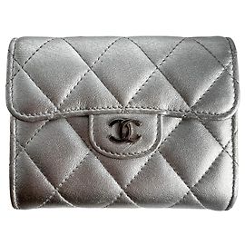 Chanel Classic Single Flap Small Matelassè Lambskin Leather Folding Wallet Metallic Metallic