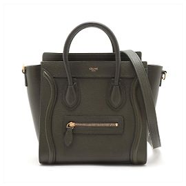 Céline Bolsa de couro de bezerro nano drumado 2-em-1 crossbody verde militar Outro