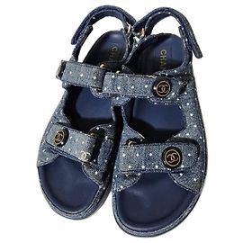 Chanel Denim Dad Interlocking Slingback Sandals Blue Blue