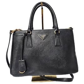 PRADA Saffiano Small Galleria Double Zip Tote Bag Black Black