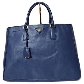 PRADA Saffiano Lux Large Galleria Double Zip Tote Blue Blue