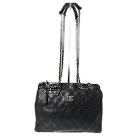 Prada CHANEL Vintage Lammnappa gesteppte Einkaufstasche Schwarz Schwarz