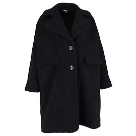 Ganni Bouclé Coat in Black Wool Black