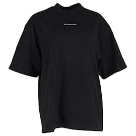 Balenciaga-Camiseta de ajuste médio com logo Balenciaga em algodão preto-Preto