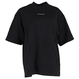 Camiseta de ajuste medio con logo de Balenciaga en algodón negro Negro