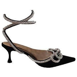 Mach & Mach Double Bow 65mm Crystal-Embellished Pumps in Black Satin Black