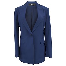 Theory Single-Breasted Blazer in Navy Blue Wool Blue Navy blue