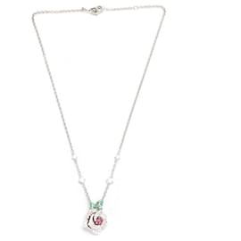 Christian Dior-Dior Rose Rhinestone Studded Necklace Metal Necklace-Silvery,Metallic