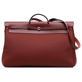 Hermès-Hermès Rouge Toile Militaire Vache Hunter Herbag Zip 31-Rouge,Bordeaux
