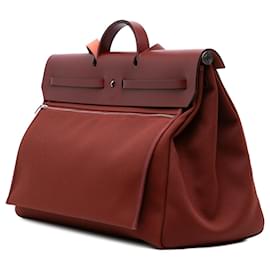 Hermès-Hermès Rouge Toile Militaire Vache Hunter Herbag Zip 31-Rouge,Bordeaux