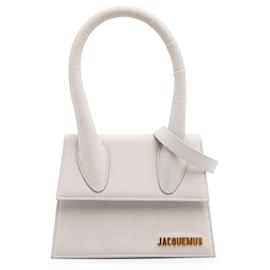 Jacquemus-Jacquemus White Croc Embossed Calfskin Le Chiquito Moyen-White,Cream