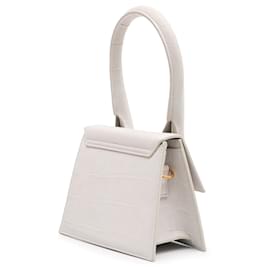 Jacquemus-Jacquemus White Croc Embossed Calfskin Le Chiquito Moyen-White,Cream