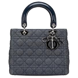 Dior-Dior Blue Medium Denim Cannage Lady Dior-Blue,Navy blue
