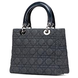 Dior-Dior Blue Medium Denim Cannage Lady Dior-Blue,Navy blue