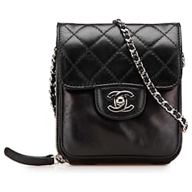 Chanel-Chanel Black CC Quilted Lambskin Clams Wallet on Chain-Black