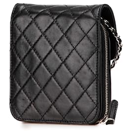 Chanel-Chanel Black CC Quilted Lambskin Clams Wallet on Chain-Black