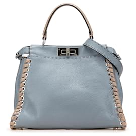 Fendi-Fendi Blue Medium Leather Whipstitch Peekaboo Satchel-Blue,Light blue