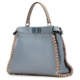 Fendi-Fendi Blue Medium Leather Whipstitch Peekaboo Satchel-Blue,Light blue