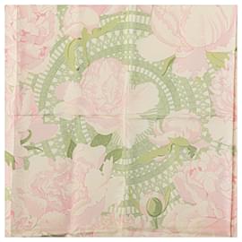 Hermès-Hermès Green Les Pivoines Silk Scarf-Other,Green