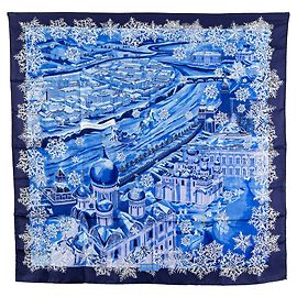 Hermès Blue De Passage A Moscou Silk Scarf Blue