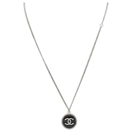 Chanel-Chanel Silver Silver Enamel CC Round Pendant Necklace-Other