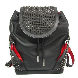 Zaino in pelle con borchie per uomo Christian Louboutin Explora Funk Nero Rosso