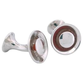 Hermès-VINTAGE BOUTONS DE MANCHETTES HERMES RONDS EN ARGENT MASSIF 925 SILVER CUFFLINKS-Argenté