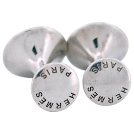 Hermès-VINTAGE BOUTONS DE MANCHETTES HERMES RONDS EN ARGENT MASSIF 925 SILVER CUFFLINKS-Argenté